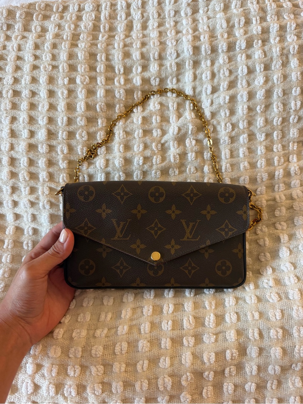 Louis Vuitton Monogram Pochette Crossbody with Gold Chain